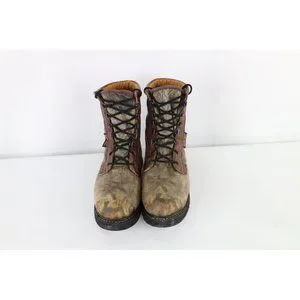 Vintage 1990s mens brown leather camo canvas lace up heavy duty hunting boots Vintage Cabelas Realtree Camo Hunting Boots Gore-tex Brown  main image 4